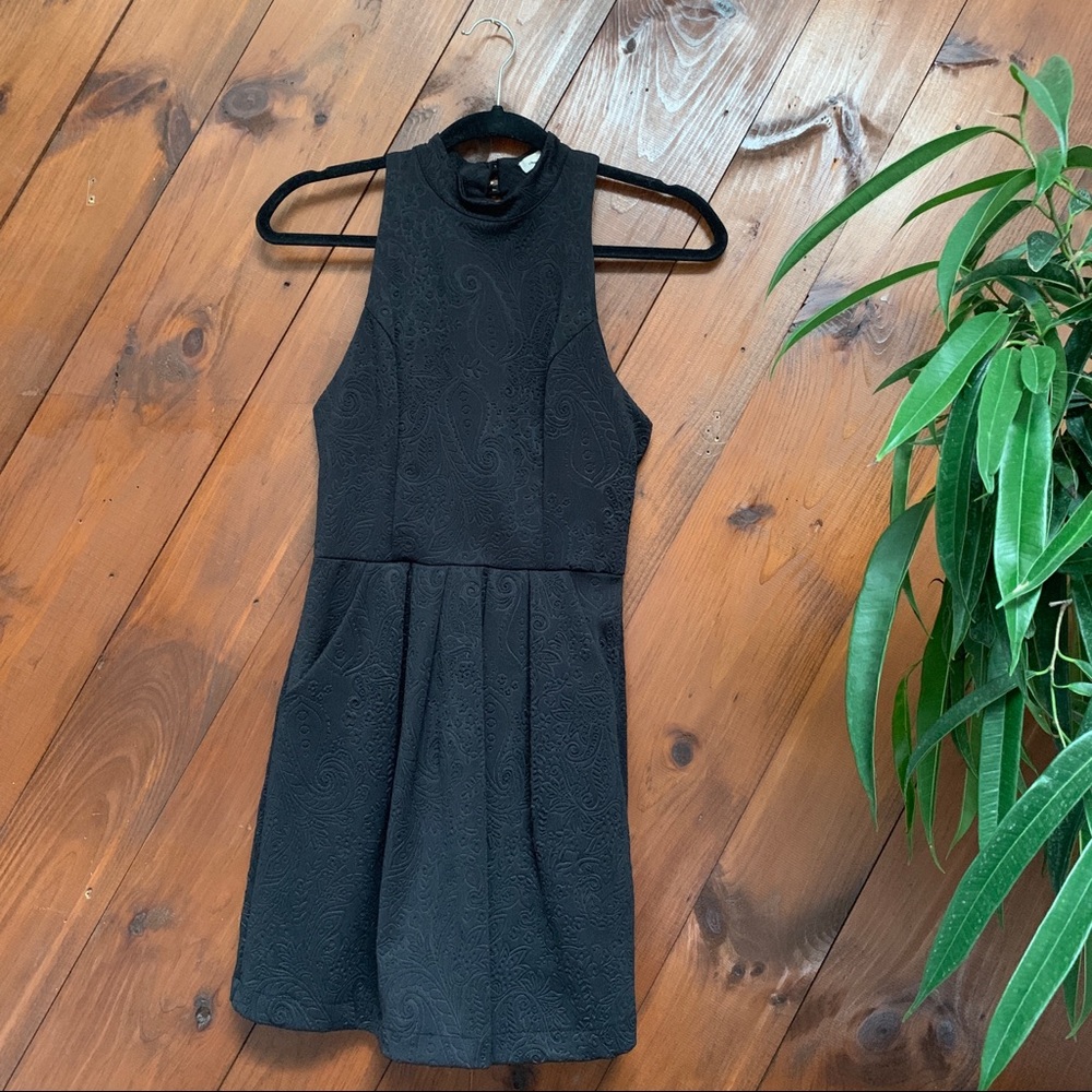 Silence + Noise Black Patterned High Neck Dress